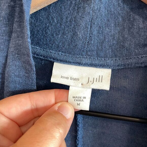 J Jill Sweater Women Med Blue Love Linen Lagenlook Open Cardigan Work Office - Picture 4 of 9